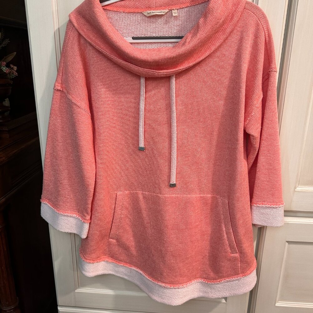 Soft Surroundings Coral Cowl Neck Pullover Hoodie